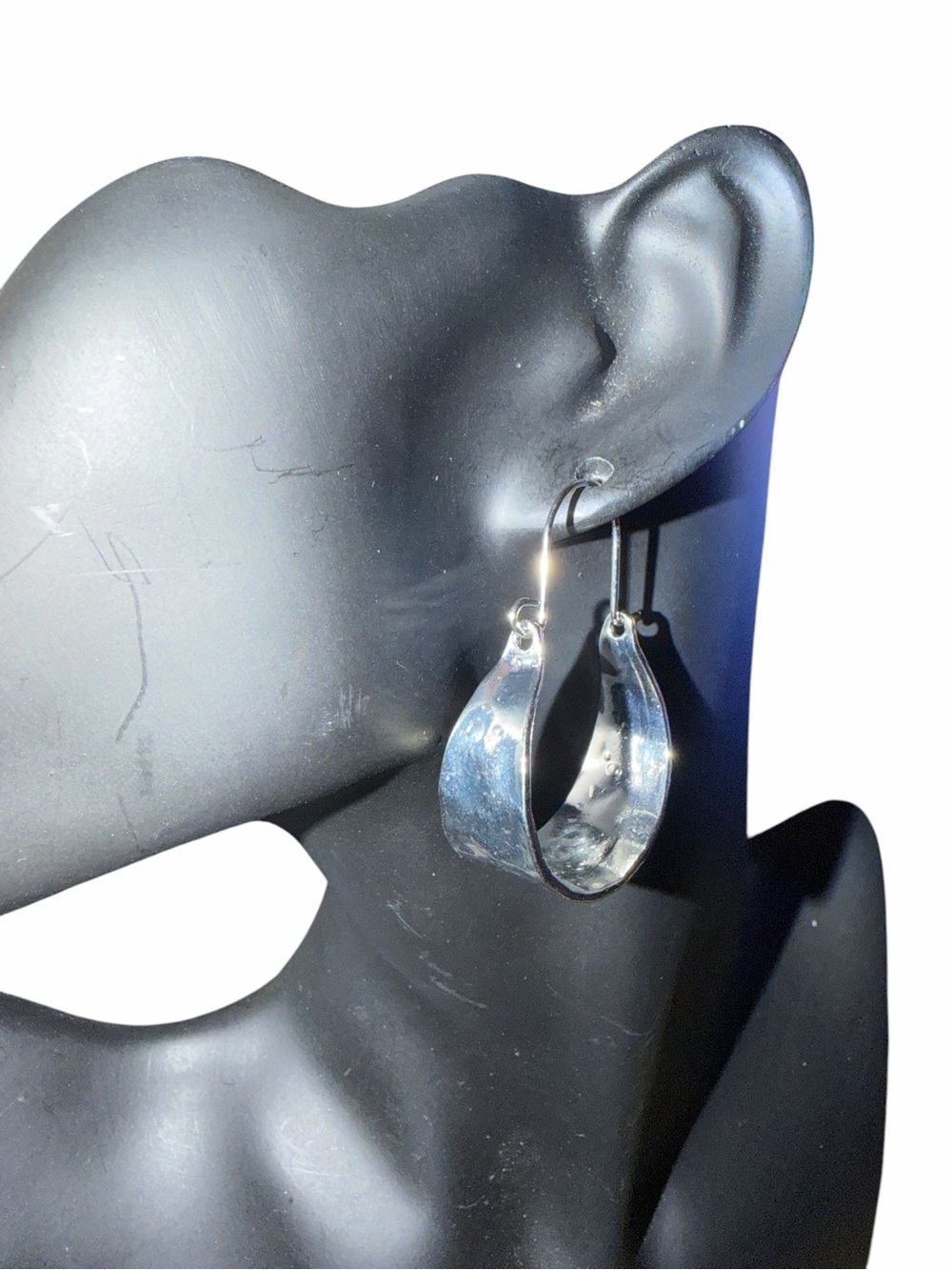 Silver tone saddle Hoop Drop Earrings - Silver